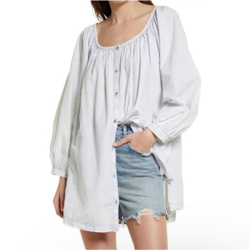 We The Free Light Blue & White Button-Down Shirt